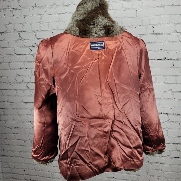 VTG Outerlayers Brown Faux Fur Shawl Collar Pockets Lined Coat USA Large L - Picture 8 of 16